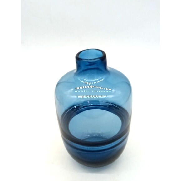 Shannon Crystal Hand Blown Blue Glass Floating Wave 7.5" Modern Minimalist Vase - Picture 3 of 7